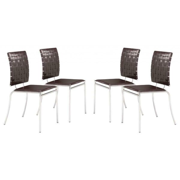 Gfancy Fixtures Faux Leather & Steel Modern Basket Weave Dining Chairs, Brown, 4PK GF3672988